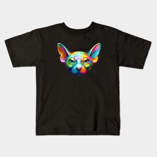 Sphynx Cat Colorful Portrait Kids T-Shirt by stonemask